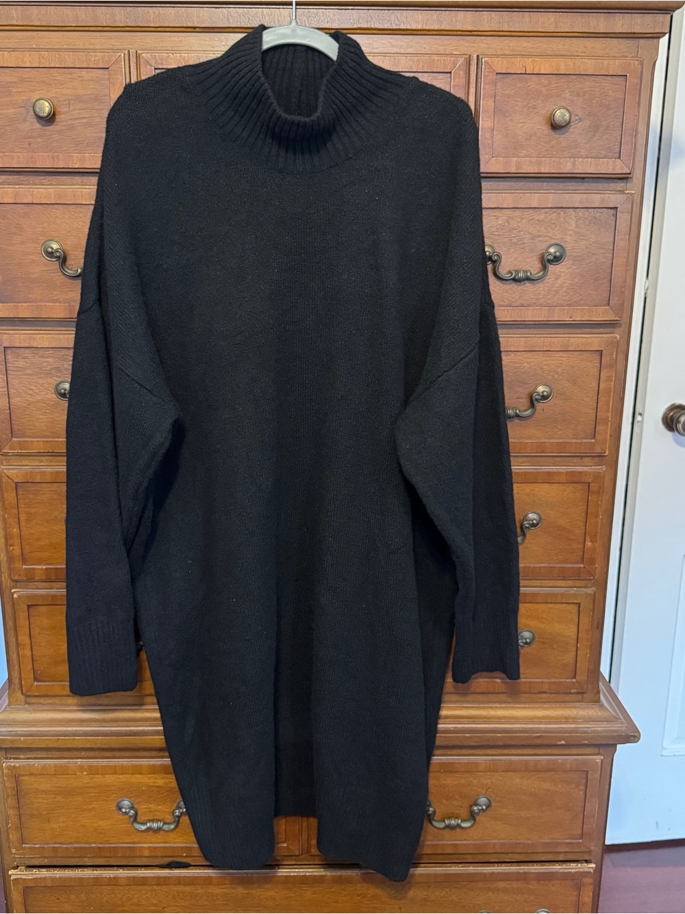 Anthropologie Black 1X Oversized Turtleneck Sweater Dress Slouchy Minimalist